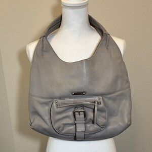 Michael Kors Gray Pebbled Leather Hobo with Front Zip Pocket